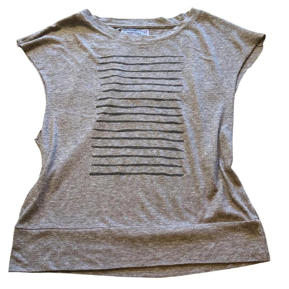 Nation LTD Graphic Tee Women Large Gray Striped Cap Sleeve Scoop Neck LA